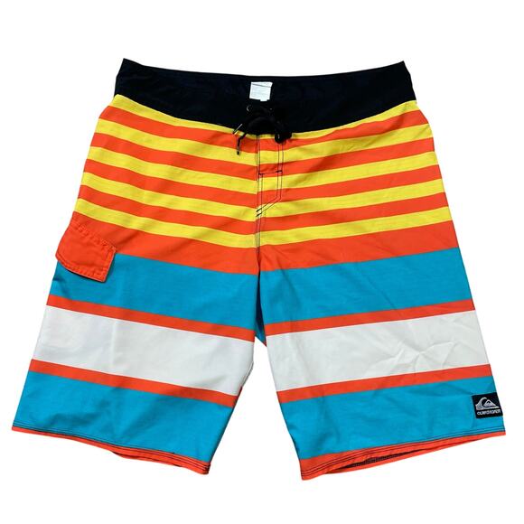 Quiksilver Boardshorts Mens 36 Surf Swim Trunks Striped Drawstring Pocket - Picture 1 of 10